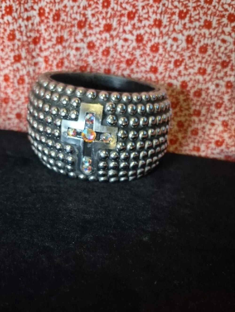 Silver-Tone Studded Cross Bangle Bracelet - Women's Jewelry